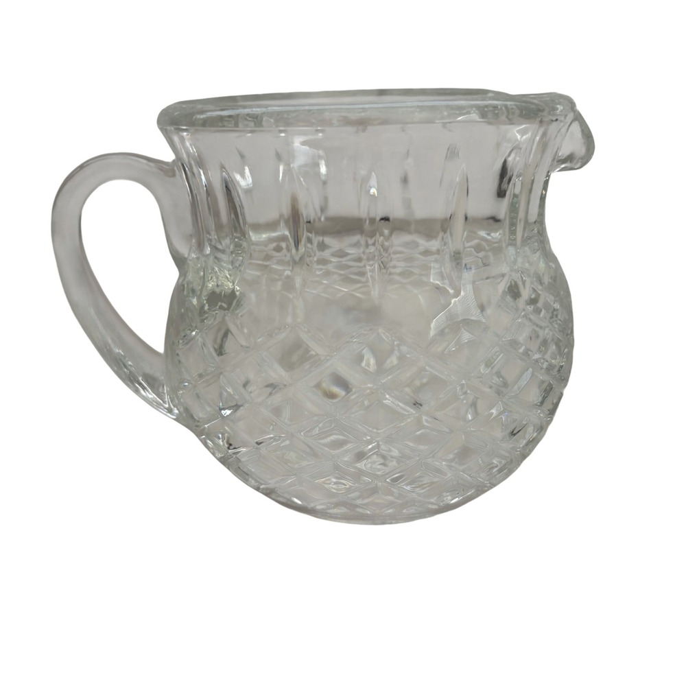 Vintage Clear Pressed Glass Creamer Pitcher Diamond Point Starburst Base 3.75in